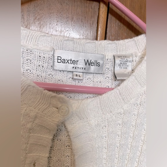 VTG Charming Soft White Cream Cable Knit Cardigan Sweater szP/L Baxter and Wells - Picture 2 of 7